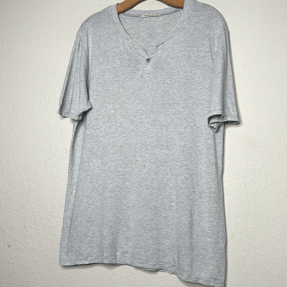 Marine Layer Short Sleeve Henley Supima Cotton Micro Modal Striped Shirt Gray M - Picture 10 of 13